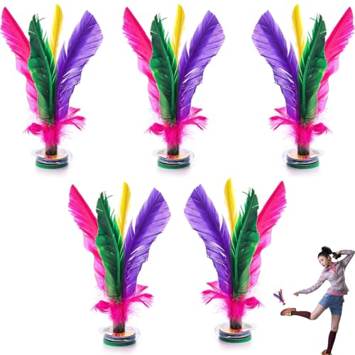 PESSILIN 5 Pack Kick Shuttlecock, 7.5 Inch Chinese Jianzi Shuttlecock, Chinese Jianzi Foot Feather Sports Toy for Indoor and Outdoor Tennis and Racquet Sports