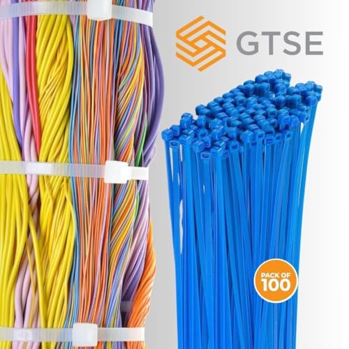 Image of GTSE 12 Inch Blue Zip Ties, 100 Pack, 50lb Strength, UV Resistant Long Nylon Cable Ties, Self-Locking 12 inch Tie Wraps