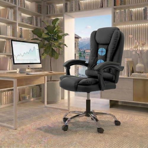 Image of Casa Copenhagen Italia Premium Leatherette Office Chair for Work | Boss Chair, Ergonomic Executive, Luxurious Cushioned Arms & Seat, 2 Point Back Massager, Heavy Duty Metal Base (Black)