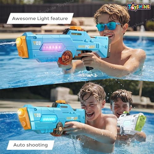 Image of Toyshine Electric Water Holi Gun Toy with10ft Range | Automatic Suction Self-Integration | Lights | Rechargeable Battery | 450ml Tank Capacity Perfect for Holi Festival & Summer Outdoor Fun- Blue