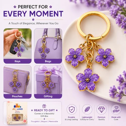 Image of JB'S LAND Floral Charm Keychain Vintage Flower Metal Key Ring for Women | Bag Charm Pendant, Backpack & Car Key Holder, Aesthetic Design, Friendship Gift, For Women & Girls