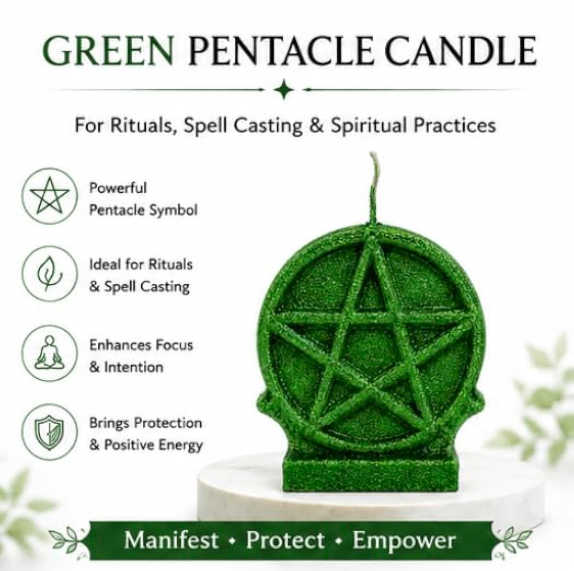 Green Pentacle Candle for Rituals, 7-8 Hours Burn Time