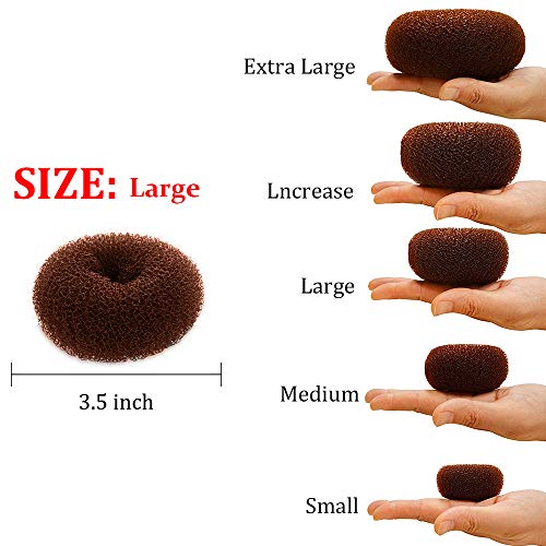 Hair Donut Bun Maker, Ring Style Bun, 2Pcs Chignon Hair Large Doughnut Shaper For Thick And Long Hair (Large, 3.5 Inch/Brown) #TOP1