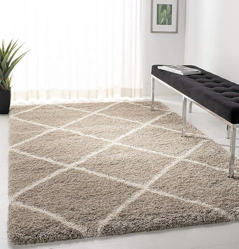 Image of Urban Modern Decor Features 5x8 Feet Modern Soft Shaggy Carpet Thick, Fluffy & 2 inch Pile Shag Rug for Your Kids Room, Bedroom & Livingroom(5x8 feet, Beige Barfi)
