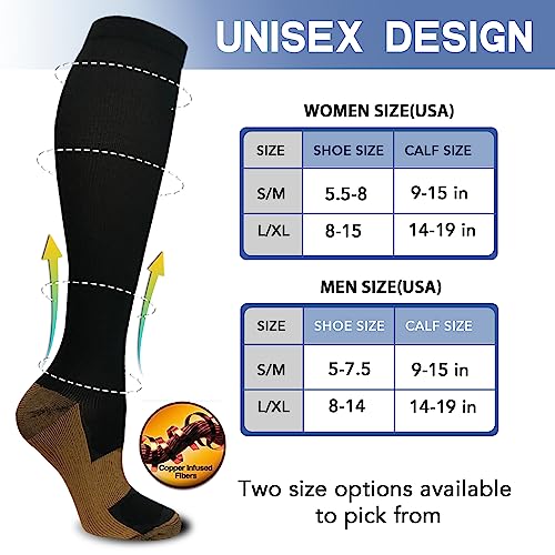 Graduated Copper Compression Socks For Men & Women Circulation 8 Pairs 15-20Mmhg - Best For Running Athletic Cycling #TOP4