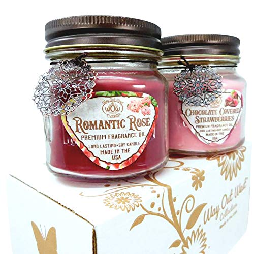 Way Out West Candles- Romantic Scented Candle Gift Set Of 2-8 Ounce Soy Wax Jar Candles- Fragrant, Long Lasting Romantic Rose And Chocolate Covered Strawberries- Handmade In Usa #TOP1