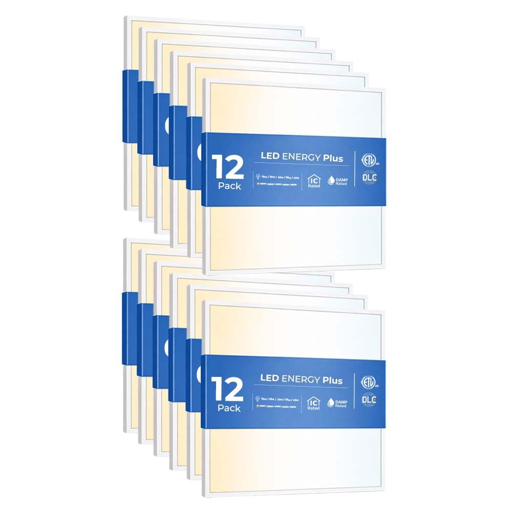 12 Pack 2x2 LED Flat Panel Light for Drop Ceiling, 5200lm
