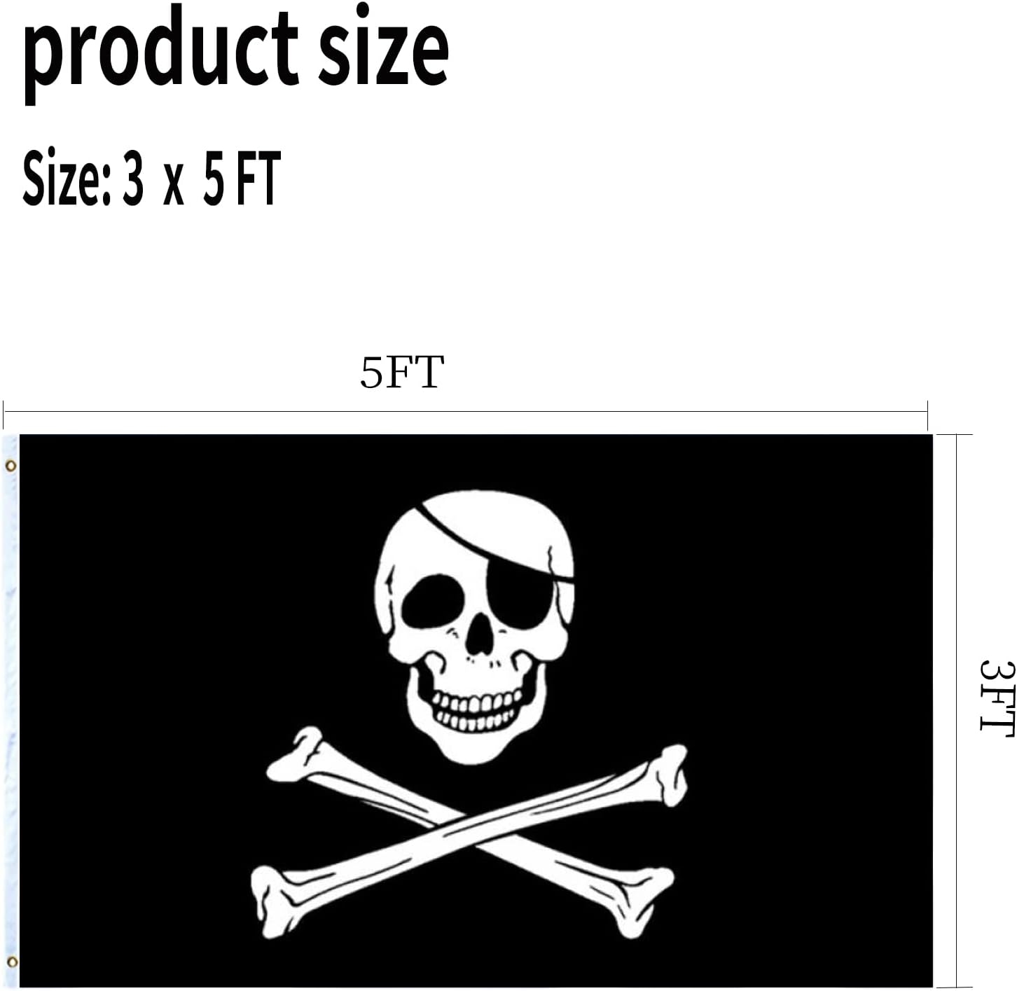 Pirate Flag for Outside 3x5 Jolly Roger Flag with Patch Outdoor Double Sided Embroidered Heavy Duty 340D Thick Polyester Material with 2 Metal Grommets 4 Rows of Stitching
