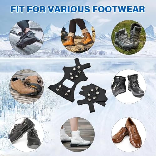 Image of 10 Spikes Crampons, Ice Cleats for Shoes & Boots | Stainless Steel Anti-Slip Grippers Upgraded Ice Traction Cleats for Hiking, Walking, Climbing, Fishing Portable Snow Shoe Grips (M-36 to 41)