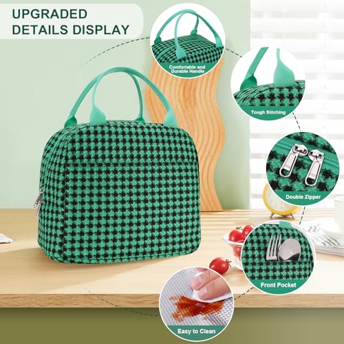 Eurcross Kelly Green Lunch Bag For Adult Women, Plaid Design Lightweight And Portable Insulated Compact Lunch Box Tote Bag For Outdoors thumb #1