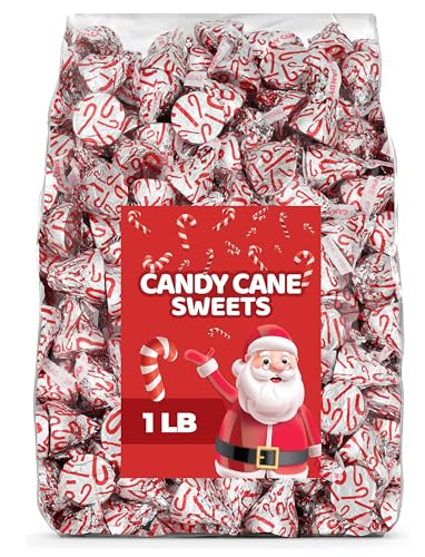 Christmas Candy Cane Chocolate 1LB – Festive Red & White Peppermint Flavored Chocolates – Bulk Bag of Individually Wrapped Holiday Candy for Stockings, Gift Bags, Party Favors & Everyday Snacking