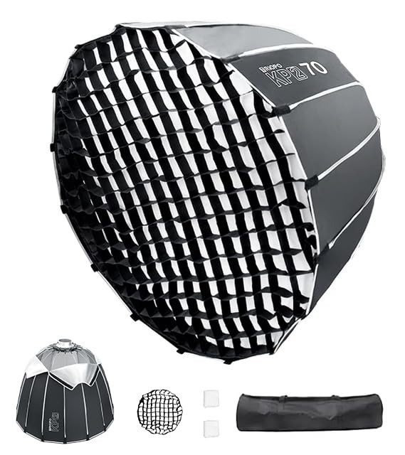 Triopo KP2-70 70cm Quick Fold Deep Parabolic Softbox | Bowens Mount, Carrying Bag & Honeycomb Grid | For Studio Flash Strobe LED Lights | Compatible with Godox Aputure Light Dome | 1-Year Warranty