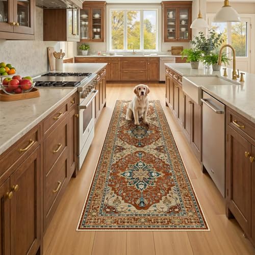RELEANY Washable Area Rug, Runner 2'x8', Red/Orange/Blue/Brown