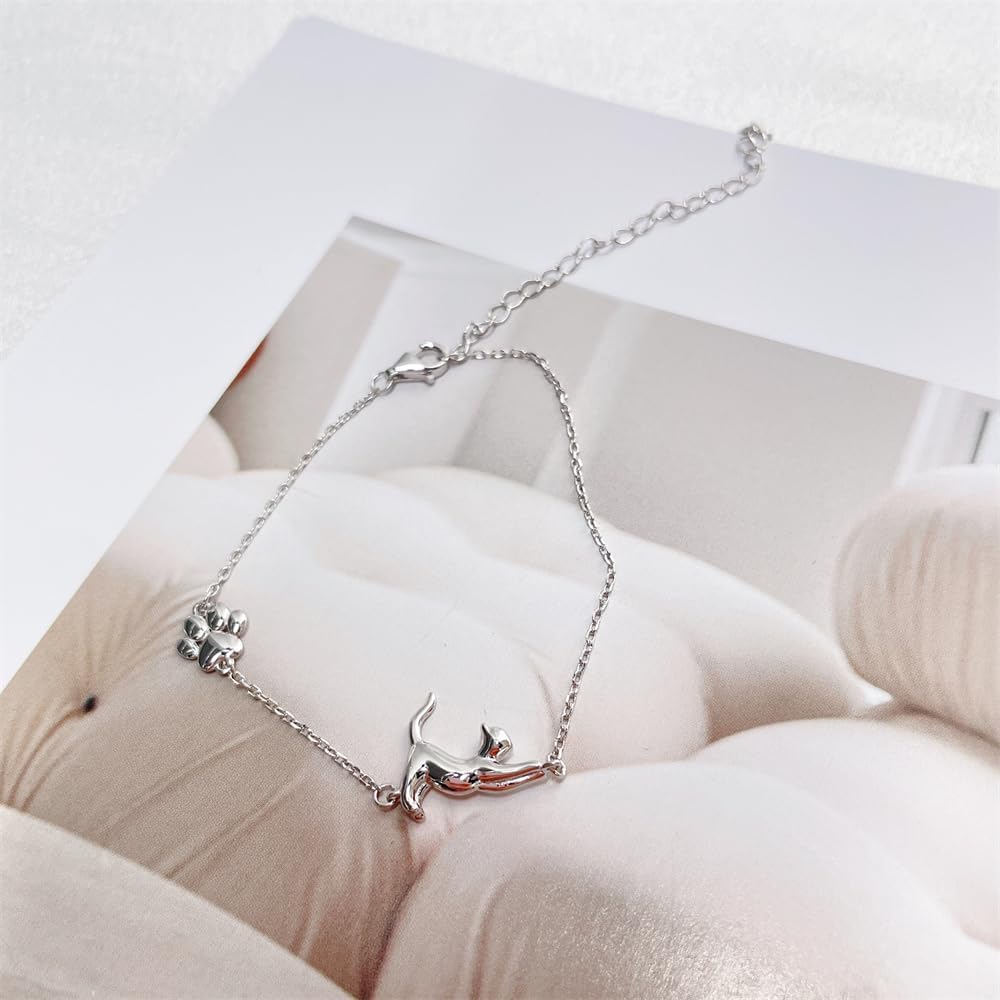 NewZenro Cute Cat Paw 925 Sterling Silver Bracelets for Women Minimalist Lovely Kitten Pet Animal Charm Link Bracelets Adjustable Chain Hypoallergenic Fashion Jewelry Gifts - Image 4