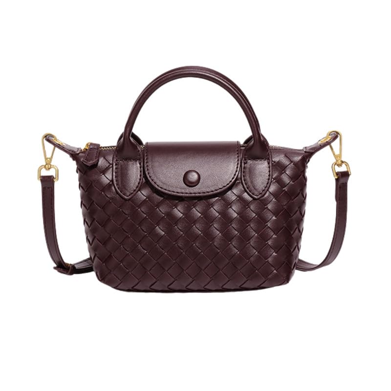Small Woven Leather Handbag for Women | Lightweight Mini Shoulder and Hand Carry Bag with Zipper-image-42