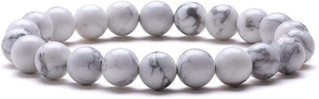 J.Fée Beads Bracelet,Natural 8mm Stone Bracelet for Women Crystal Bracelet for Positivity Anxiety Chakra Bracelet Semi Precious Gemstone Bracelet for Calming Gift
