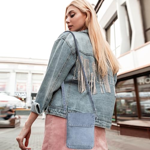 2 Pcs Small Denim Purses Crossbody Bags Jean Shoulder Handbag Adjustable Retro Denim Cell Phone Bags for Women 6