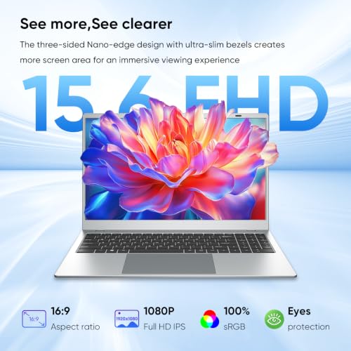2026 Lightweight15.6” Laptop 16GB RAM 256GB SSD for Work School Home,Silver — view 3