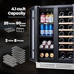 Yeego Wine and Beverage Refrigerator - 24 Inch Dual Zone Wine Fridge 60 Can & 20 Bottle, 36-72°F Cooler Built in Under Counter Fridge with Glass Door for Beer Soda Drink Home Bar Office - Image 3
