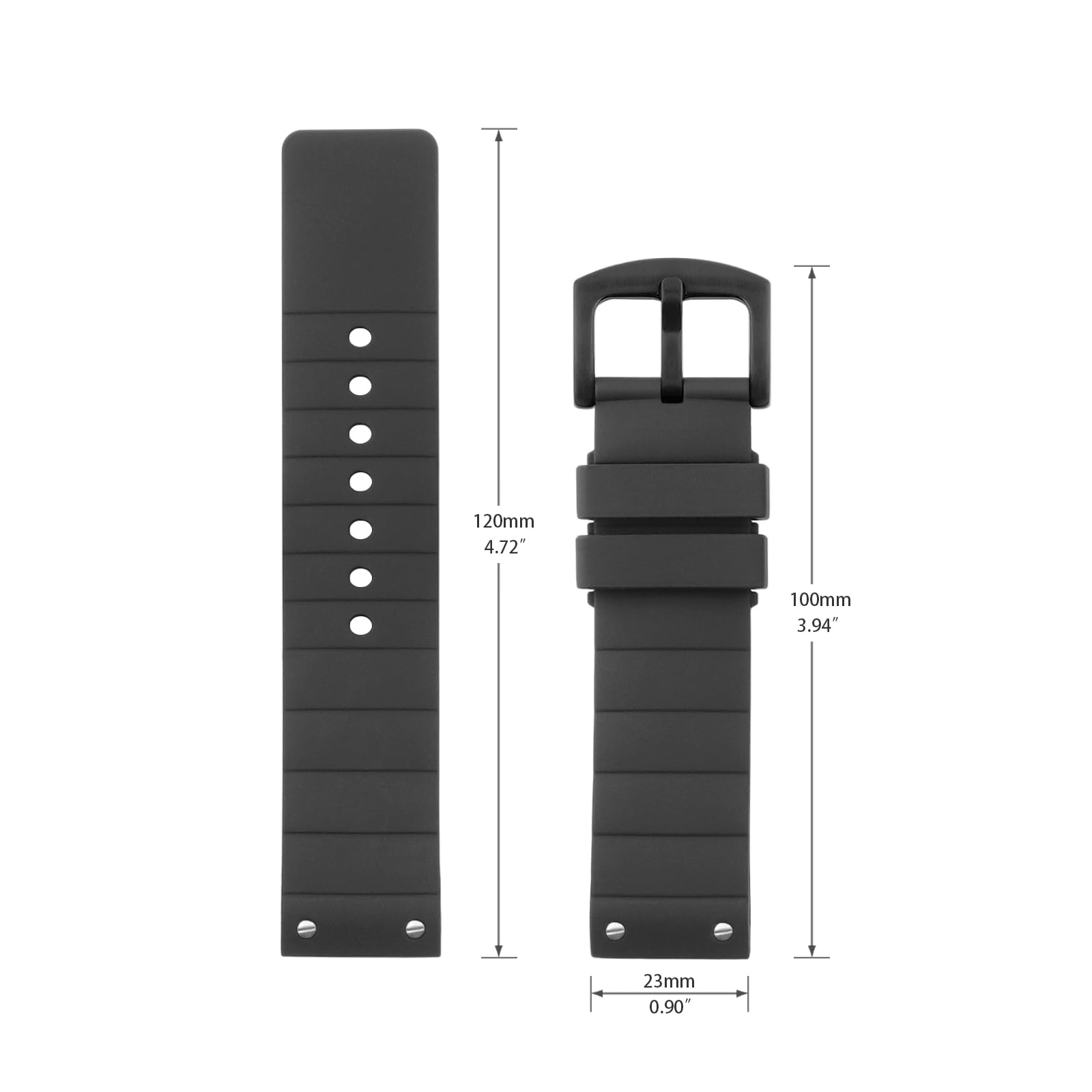Bracelet de rechange en caoutchouc de silicone souple compatible avec montre Cartier de 23 mm, pour Santos série 100, noir