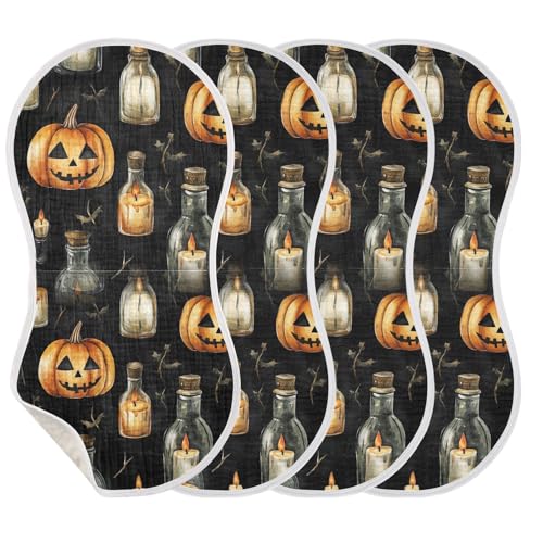 Muslin Burp Cloth for Baby 4PCS Halloween Bottles Super Absorbent Burping Cloths, Bibs for Newborn Boys Girls