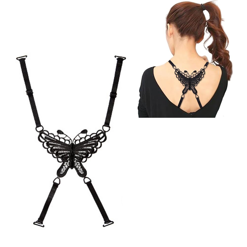 Lace Bra Straps Butterfly Flower Cross Back Bra Shoulder 1Pairs Fashion Strap Wrapped Chest Crop Tops Vest Adjustable Bra Straps for Women Black