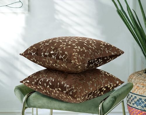 Image of RD TREND Premium Velvet Cushion Covers Set of 2 | Soft Decorative Throw Pillowcases for Sofa, Bed & Living Room | Cushion Cover 24 inch x 24 inch (60x60 cm) Chocolate Brown