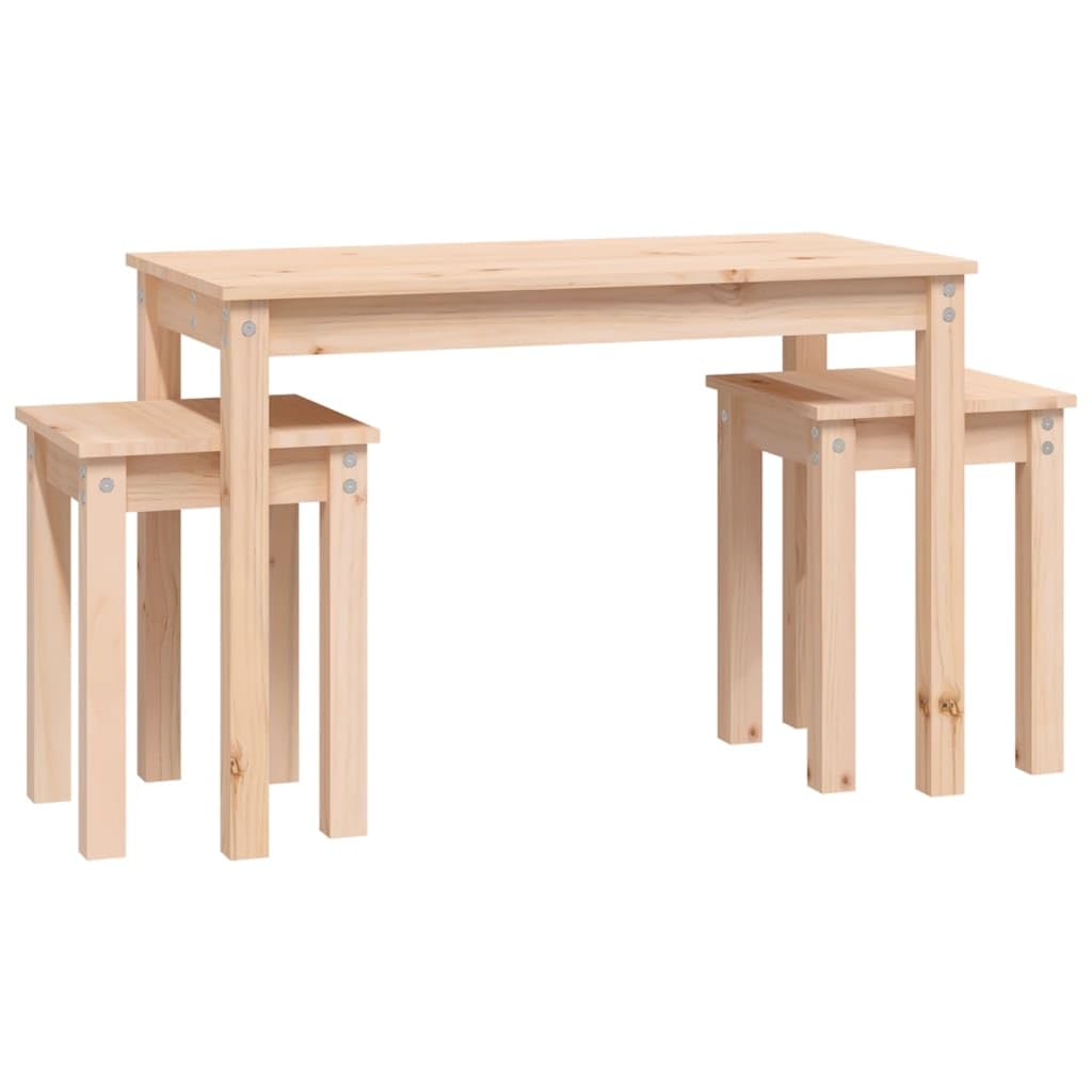 Juego de 3 mesas auxiliares de madera maciza de pino, 80 x 40 x 55