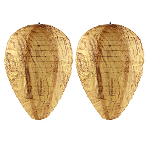 2er Pack Wespennest Attrappe Wetterfest Wespenfalle Lockvögel Wespenabwehr, Garten Balkon Künstliches Wespennest Hornissennest, Gefälschte Wespennest für Haus und Garten Outdoor