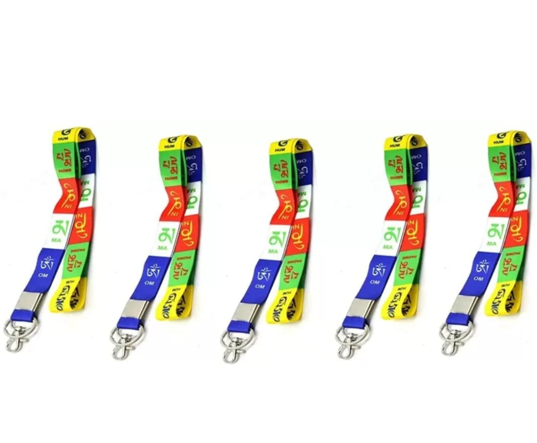 Ladakh Tibetan Prayer 18inch Nylon Fabric Id tag Flag Om mane Padme Printed Tag Pack of 5 Lanyard keychain Key Chain-image-43