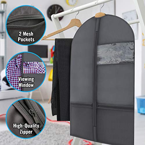 Plixio Garment Bags for Kids Dance Costumes with Transparent Window and Zippered Mesh Pockets for Shoes and Accessory Storage (Set of 3) (Black: 36" x 23")