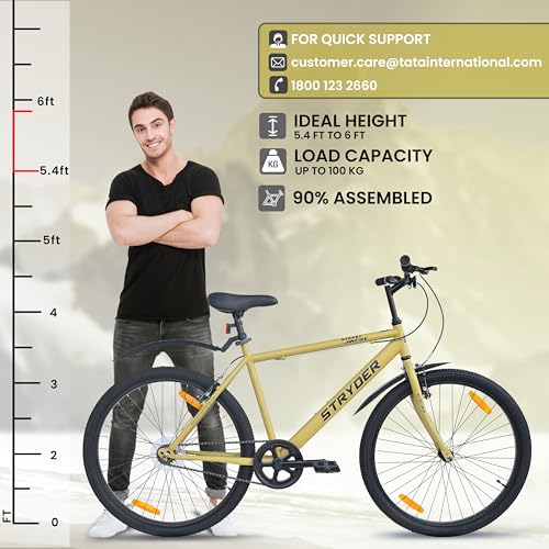 Image of Stryder 26T Street Fire SS (Single Speed) Mountain Cycle - V Brakes| Rigid Suspension| Durable Frame| Adjustable Seat for Ages 12+ (Unisex) (Desert::Strom)