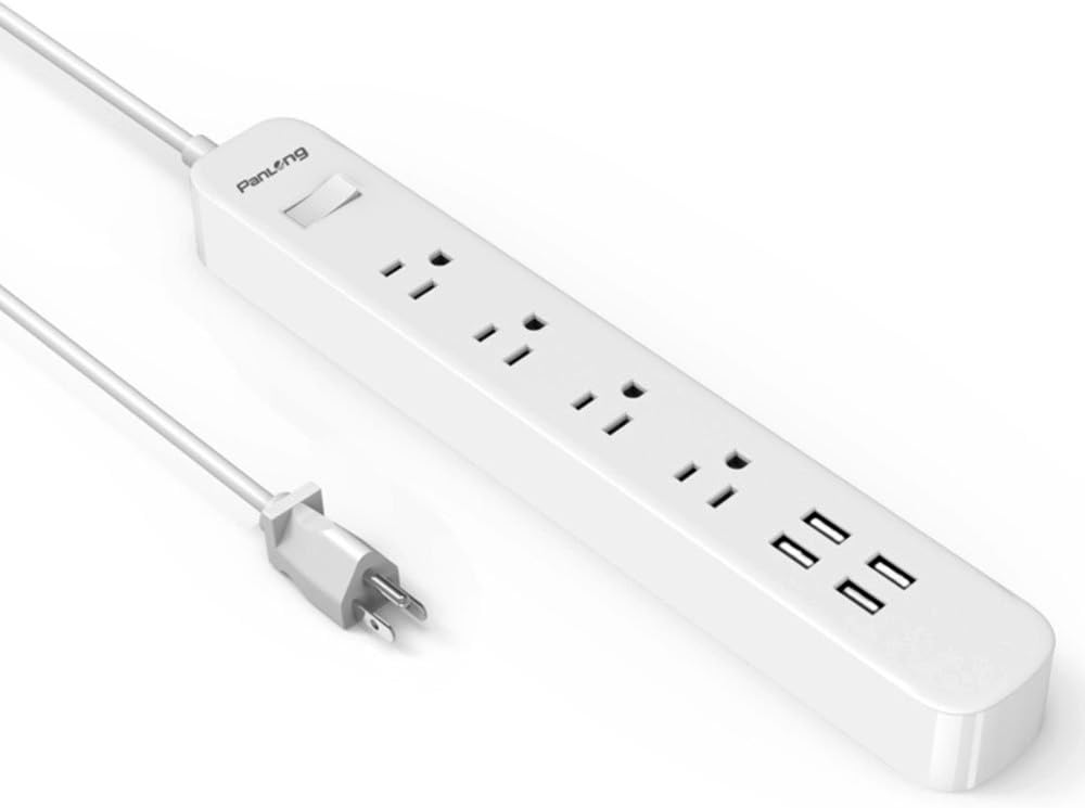 Panlong 4-Outlet Power Strip Surge Protector with 4 USB Charging Ports and 5ft Power Cord, Micro USB Charging Cable Included