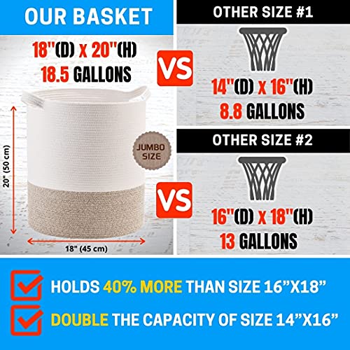 Mintwood Design 83L Extra Large 20X18 Inches Decorative Woven Cotton Rope Basket, Tall Laundry Basket Hamper, Blanket Basket For Living Room, Round Storage Baskets For Pillows, Towels, Light Brown #TOP2