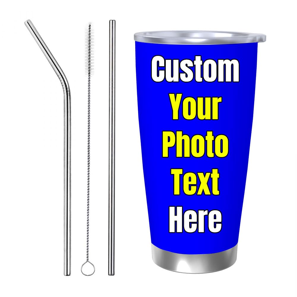EXYLANOR Customized 20 oz Tumblers Design Your Own Add Photo Name Logo Personalized Tumblers, Custom Gifts for Christmas Anniversary Birthday for Dad,