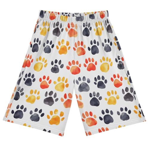 ALAZA Black Yellow Dog Paw Print Pajama Shorts Sleep Shorts Pant Lounge Pajama Bottoms Elastic Waist with Pockets