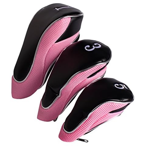 Andux Schlägerhaube Wood Driver für 460 CC Driver mit Reißverschluss Set von 3, MT/MG17 Black/Pink MEHRWEG Cover