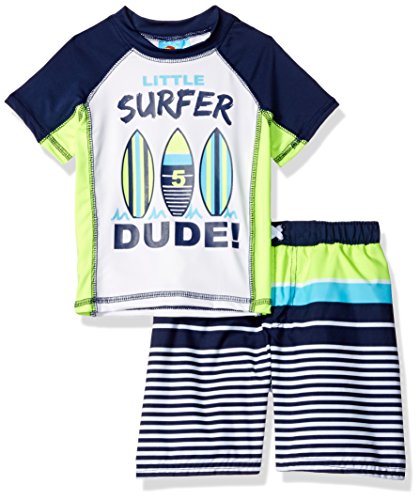 Baby Buns Boys' Surf Dude Swim Set Rashguard, Multi, 3T