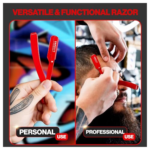 Image of Gravity Razors Professional Straight Razor Kit - Minimal Exposure, Includes 10 Premium Blades, 0.5mm Exposed, Red