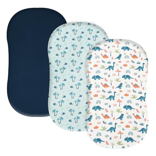 Image of david's kids 3 Pack Bassinet Sheets, Ultra Soft Breathable Comfortable Baby Sheet Set for Boys Girls Neutral, Univeral Fit for Most Cradle and Bassinet Mattress, Dinosaur Blue