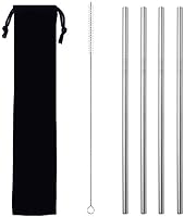 Vista 5 de Pajitas de metal con cepillo de limpieza para beber de acero inoxidable reutilizable (4 rectas+4 dobladas+2 cepillo)