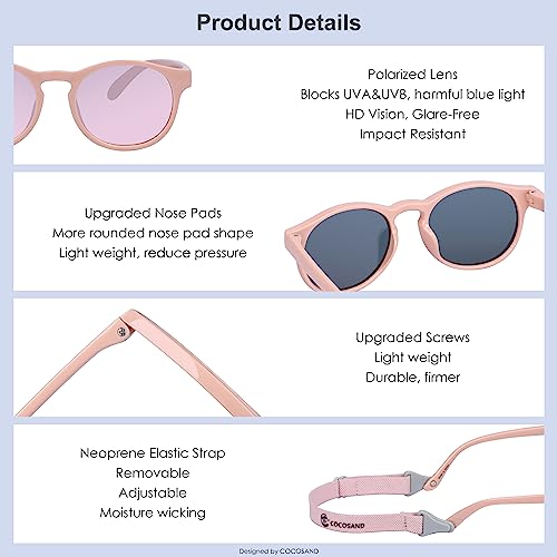 COCOSAND Toddler Kids Round Polarized Sunglasses with Adjustable Strap Flexible for Boys Girls Age 2-6 Years Old, Pink by COCOSAND - Image 5