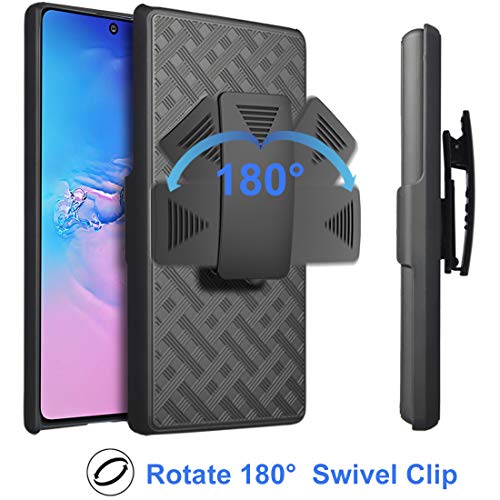 Ailiber Samsung Galaxy S10 Lite Case Holster, Galaxy S10 Lite Screen Protector, Swivel Belt Clip Kickstand Holder, Slim Rugged Full Body Armor Shell Protective Pouch Cover For Samsung S10Lite - Black #TOP4
