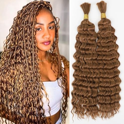 Deep30# Braiding Hair for Black Women Deep Wave Bulk Hair for Braiding 20inch 200g Deep Wave Braiding Hair Extensions Synthetic Micro Braiding Hair for Boho Braids No Weft, (2Pack)