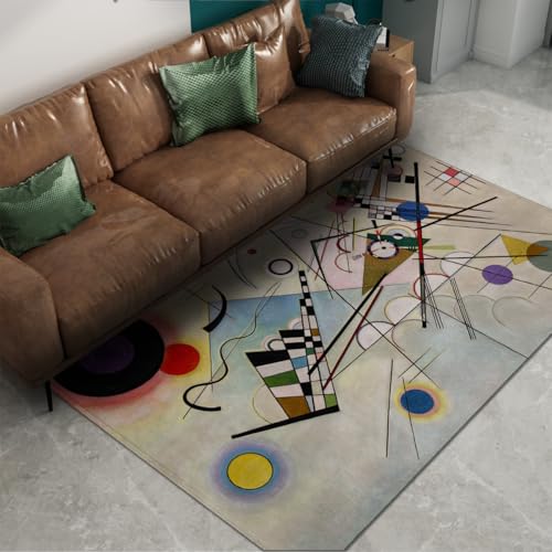 Tapis de sol à poil bas lavable au motif d'art géométrique