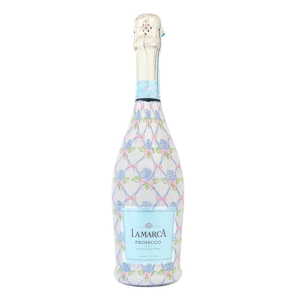 Beau Bottles Hydrangea Lattice Custom Wine Label Wrap for La Marca 750ml Champagne Bottle - Personalized Wine Bottle Labels for Weddings, Events &