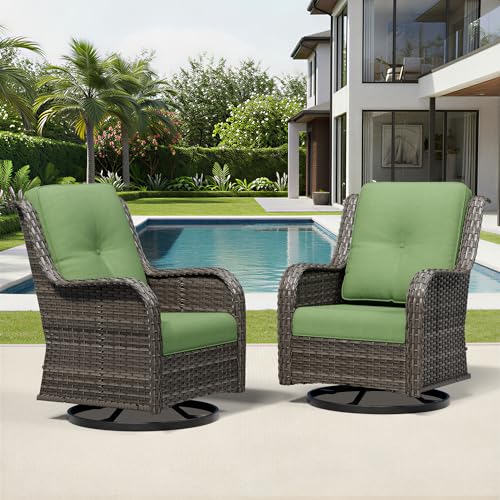Image of Joyside Swivel Patio Chairs Set of 2, Wicker Patio Furniture with High Back, Deep Seating, Wide Armrest, Thickened Cushions, Outdoor Rattan Furniture for Deck, Porch Use
