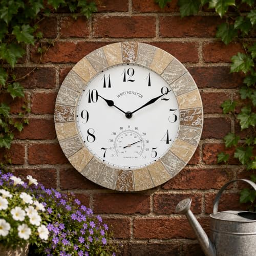 Stile vintage: questi splendidi orologi classici sono rifiniti con effetto pietra e lo stile vintage che viene fornito completo di un termometro barometro e numeri arabi e romani. Gli orologi da parete hanno una resina resistente alle intemperie che circonda le case numeri arabi e romani che consentono a questo design di adattarsi a qualsiasi stile di arredamento tradizionale o moderno per la casa o il giardino e con numeri grandi chiari, facili da leggere da tutte le angolazioni.