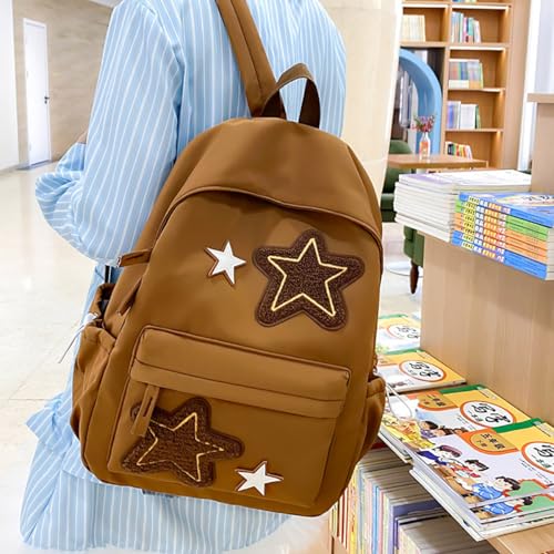 Cute Y2K Backpack Start School Backpack for Girls Boys Kawaii Preppy School Bag Statement Aesthetic College Bookbag (Brown)3
