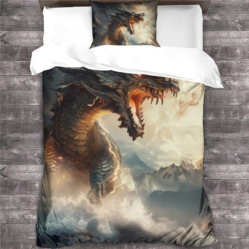 Housse de couette dragon chinois 135x200 parure de lit microfibre 3D